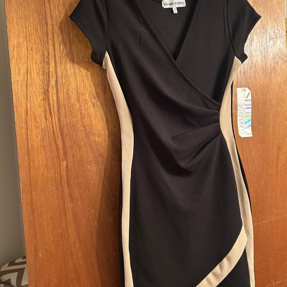 Almost Famous Black and Tan Asymmetrical Dress